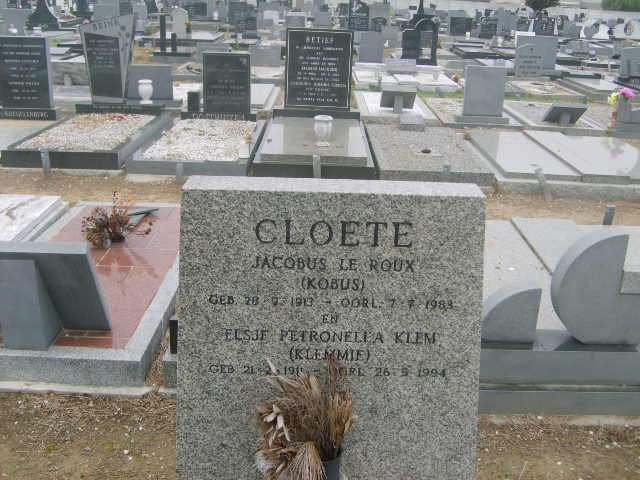 CLOETE Jacobus Le Roux 1913-1983 &amp; Elsje Petronella KLEM 1911-1994
