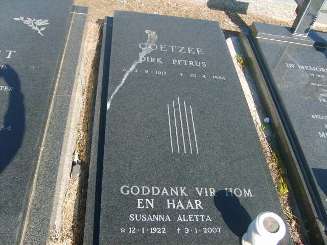 COETZEE Dirk Petrus 1917-1984 &amp; Susanna Aletta 1922-2007