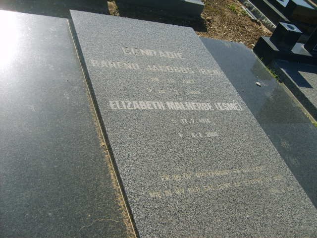 CONRADIE Barend Jacobus 1913-1990 &amp; Elizabeth Malherbe 1916-2008