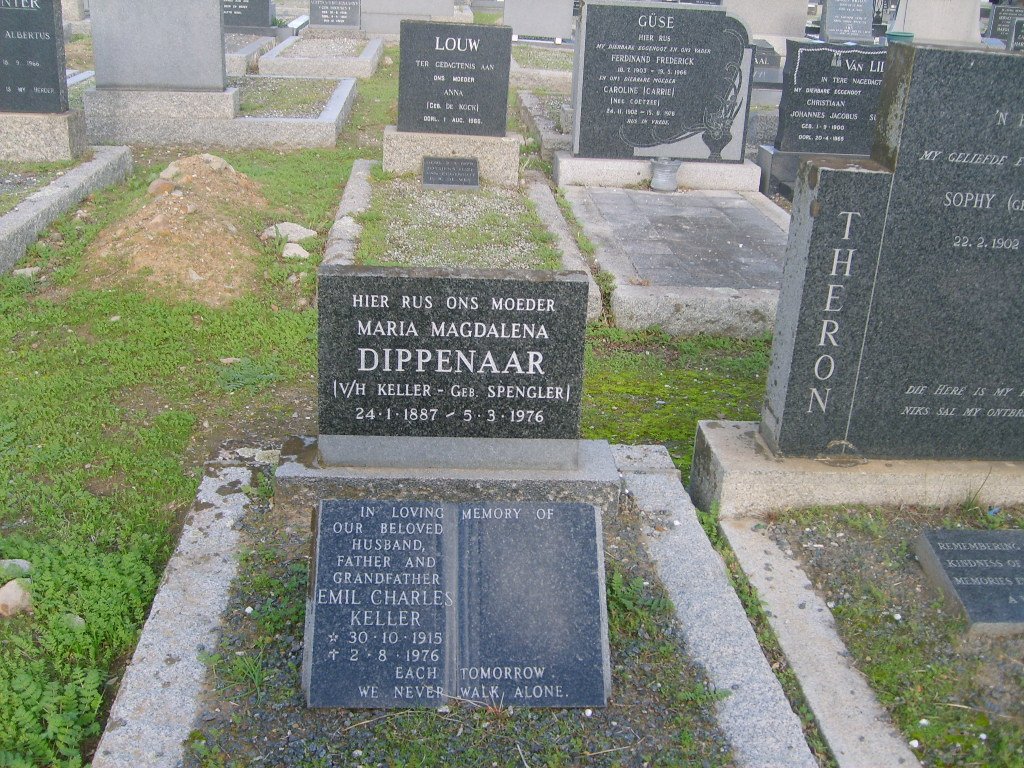 DIPPENAAR Maria Magdalena previously KELLER nee SPENGLER 1887-1976 :: KELLER Emil Charles 1915-1976