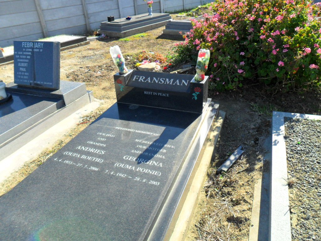 FRANSMAN Andries 1933-2006 &amp; Georgina 1942-2003