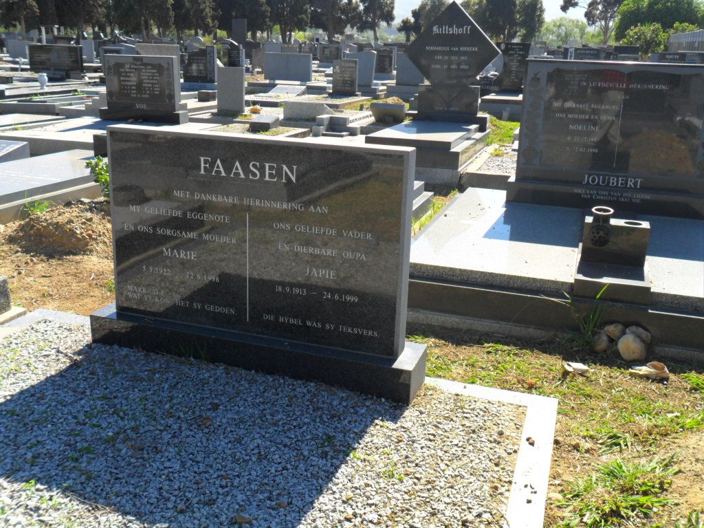 FAASEN Japie 1913-1999 &amp; Marie 1922-1998