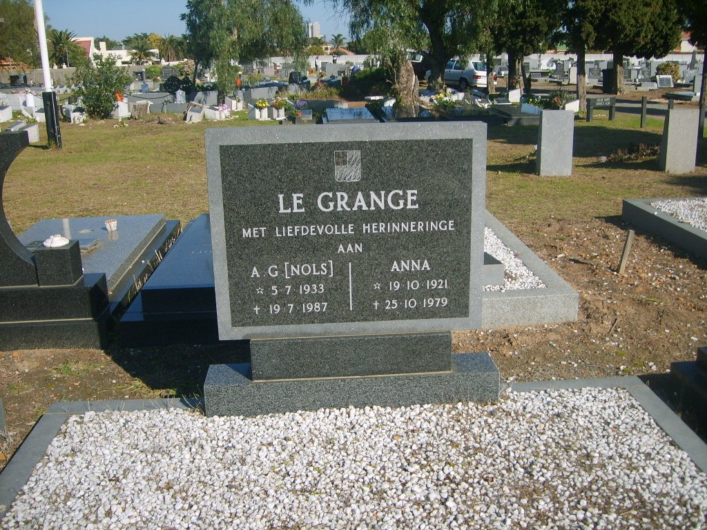 GRANGE A.G,. le 1933-1987 &amp; Anna 1921-1979