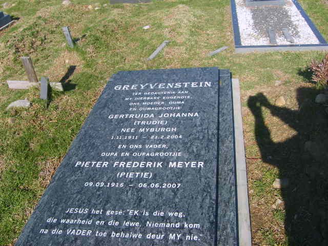 GREYVENSTEIN Pieter Frederik Meyer 1916-2007 &amp; Gertruida Johanna MYBURGH 1911-2004
