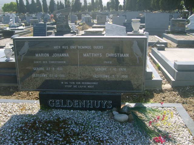 GELDENHUYS Matthys Christiaan 1926-1991 &amp; Marion Johanna CHRISTENSEN 1931-1991