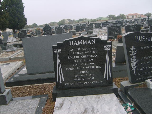 HAMMAN Eduard Christiaan 1890-1980 &amp; Maria Anna Wesselina FRICK 1912-1987