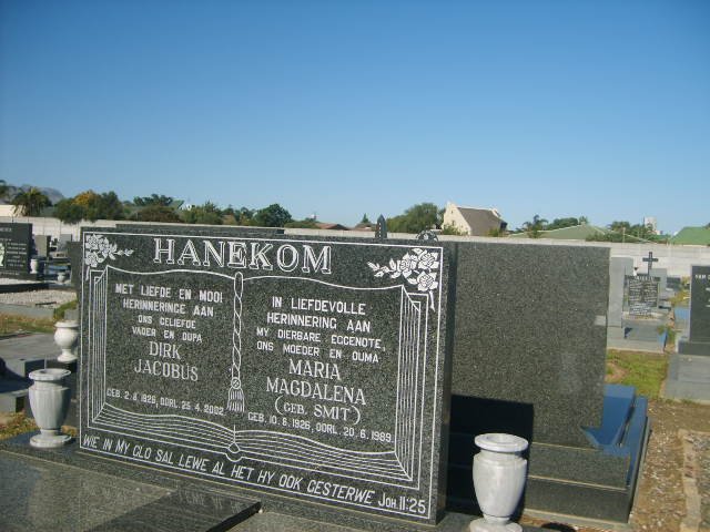 HANEKOM Dirk Jacobus 1926-2002 &amp; Maria Magdalena SMIT 1926-1989