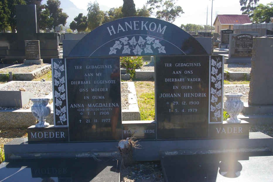HANEKOM Johann Hendrik 1900-1979 &amp; Anna Magdalena BEZUIDENHOUT 1908-1977