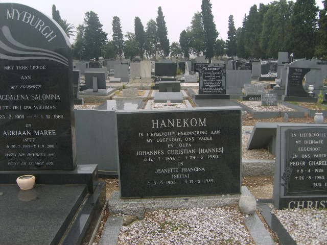 HANEKOM Johannes Christian 1898-1980 &amp; Jeanette Francina 1905-1985