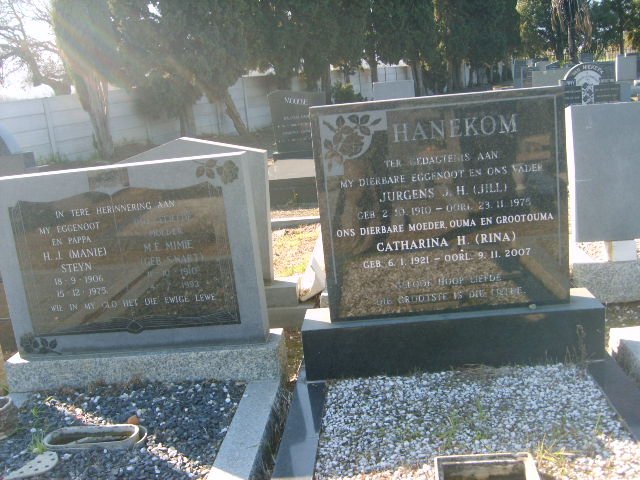 HANEKOM Jurgens J.H. 1910-1975 &amp; Catharina H. 1921-2007