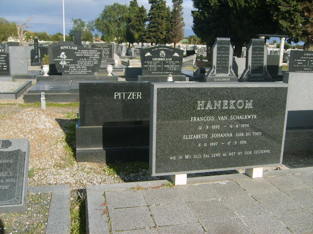 HANEKOM Francois van Schalkwyk 1893-1974 &amp; Elizabeth Johanna  DU TOIT 1897-1991