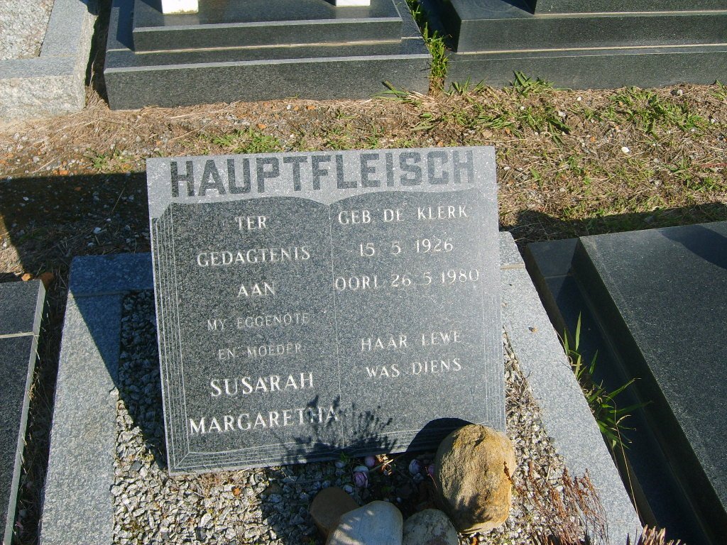 HAUPTFLEISCH Susarah Margaretha nee DE KLERK 1926-1980