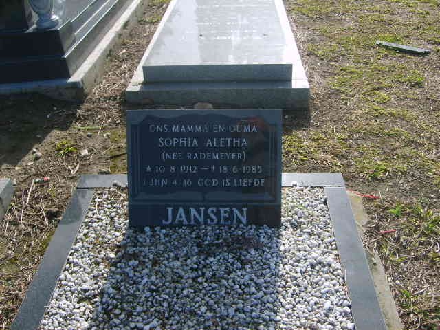 JANSEN Sophia Aletha nee RADEMEYER 1912-1985
