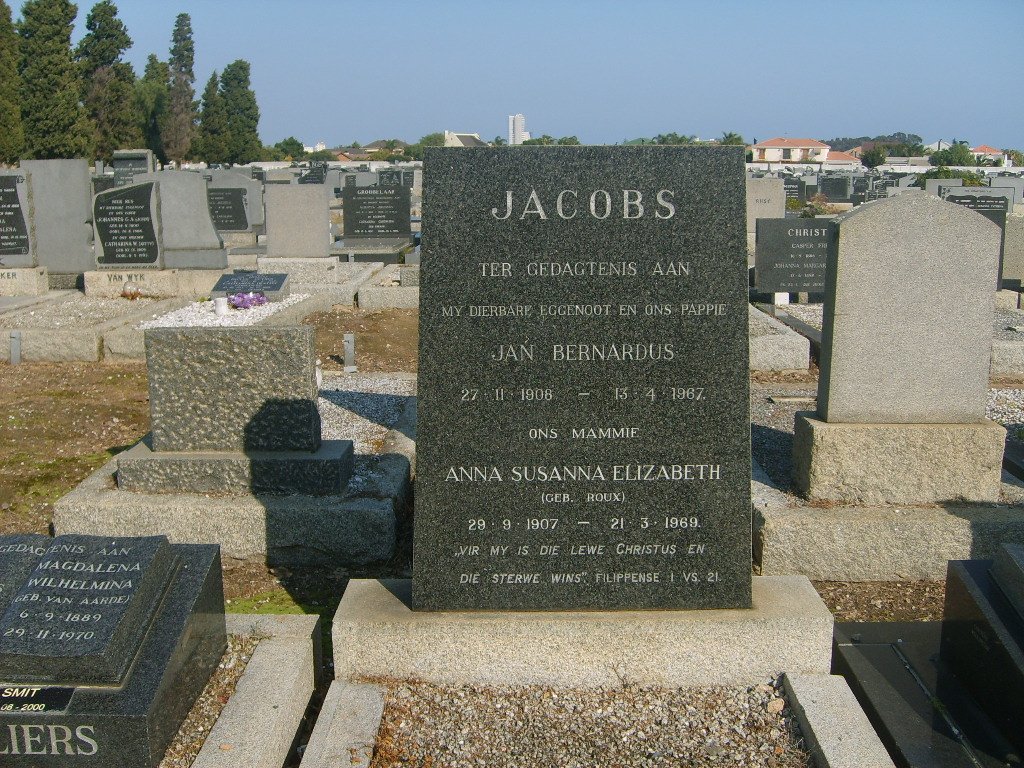 JACOBS Jan Bernardus 1908-1967 &amp; Anna Sussana  Elizabeth ROUX  1907-1969