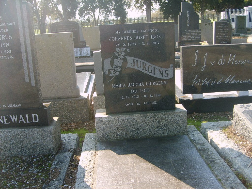 JURGENS Johannes Josef 1907-1967 &amp; Maria Jacoba DU TOIT 1913-1991