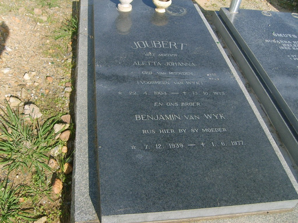 JOUBERT Aletta Johanna previously VAN WYK  nee VAN HEERDEN  1904-1973 :: VAN WYK Benjamin 1939-1977