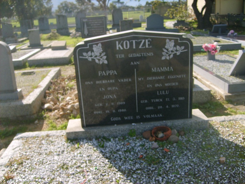 KOTZE Jona 1909-1980 &amp; Lulu TURCK 1915-1970