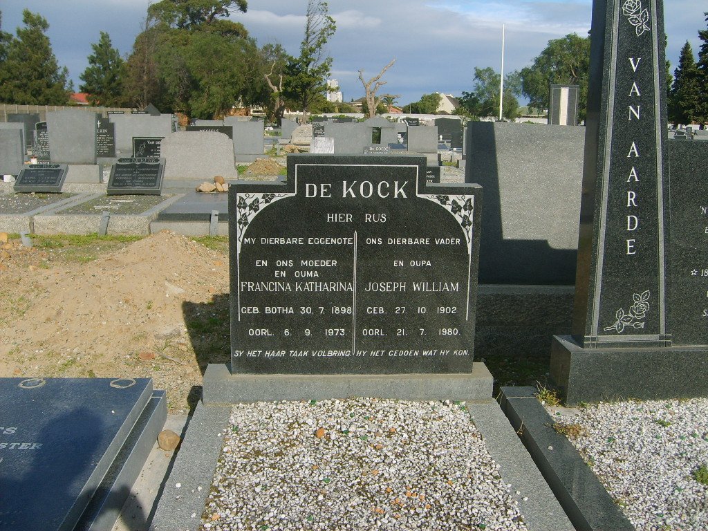 KOCK Joseph William, de 1902-1980 &amp; Francina  Katharina  BOTHA  1898-1973