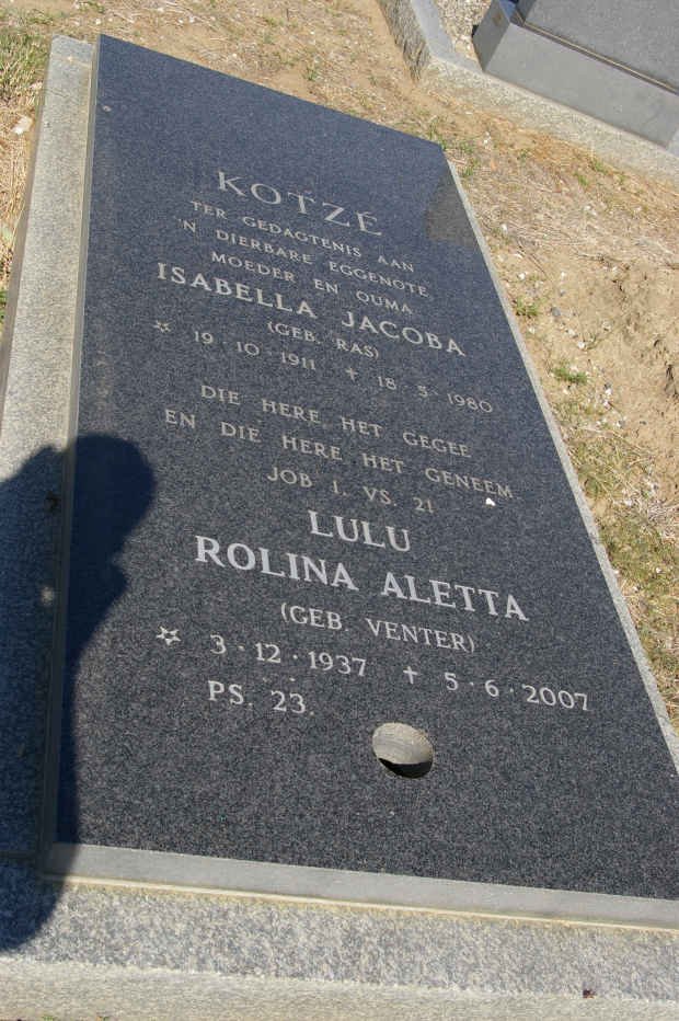 KOTZÉ Isabella Jacoba nee RAS 1911-1980 :: KOTZÉ Lulu Rolina Aletta nee VENTER 1937-2007