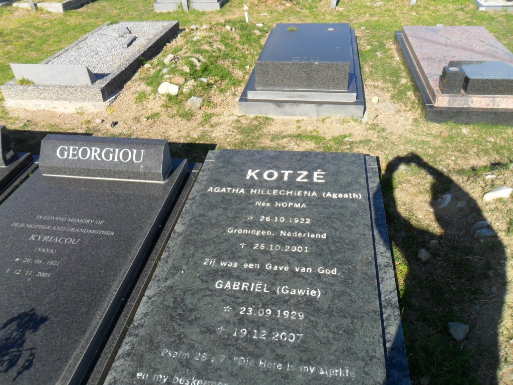 KOTZÉ Gabriël 1929-2007 &amp; Agatha Hilleghiena HOPMA 1922-2001