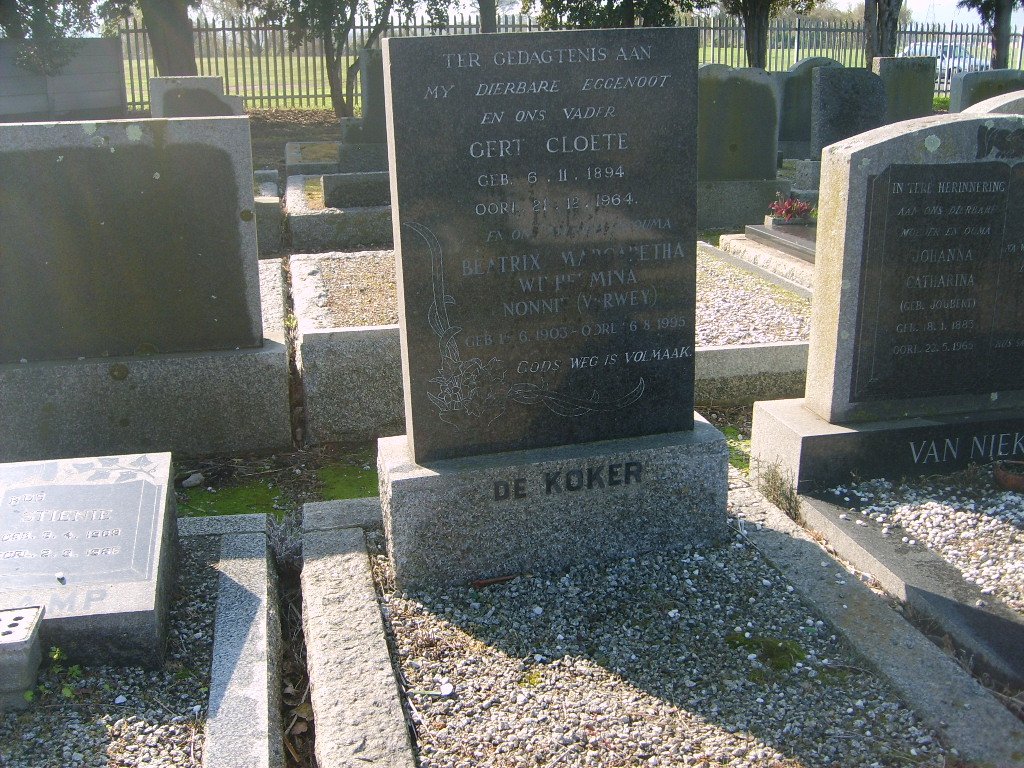 KOKER Gert Cloete, de 1894-1964 &amp; Beatrix Margarethha VERWEY 1903-1995