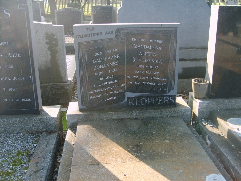 KLOPPERS Balthazer Johannes 1882-1938 &amp; Magdalena Aletta HEYNIKE 1888-1967