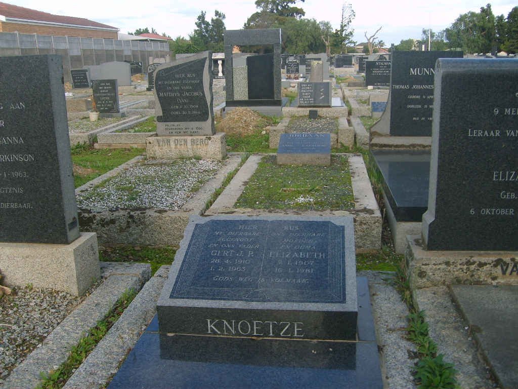 KNOETZE Gert J.B. 1910-1963 &amp; Elizabeth 1907-1981