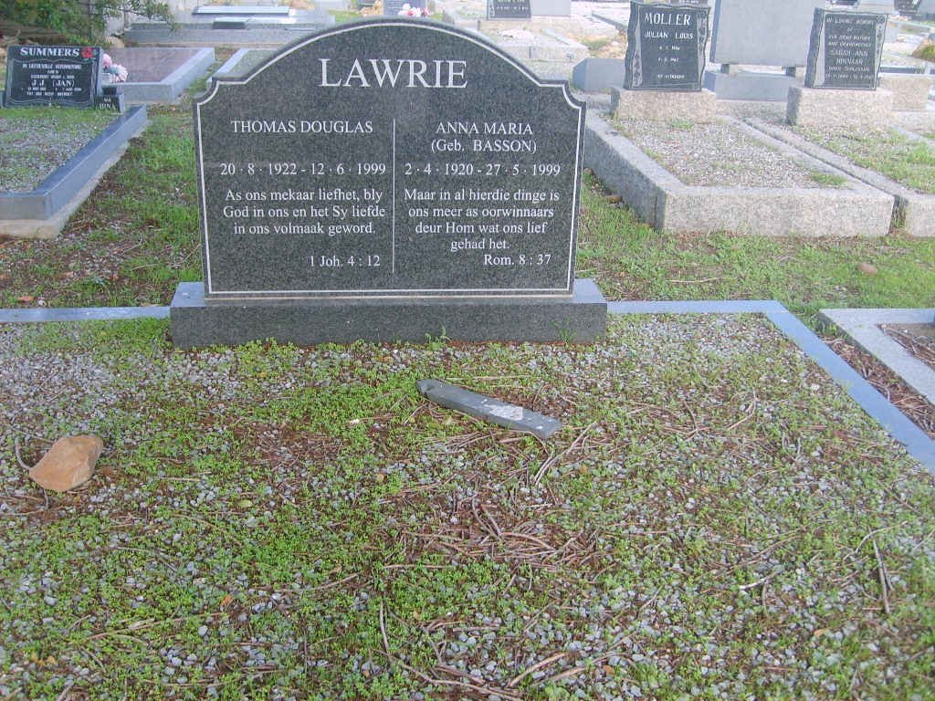 LAWRIE Thomas Douglas 1922-1999 &amp; Anna Maria BASSON 1920-1999