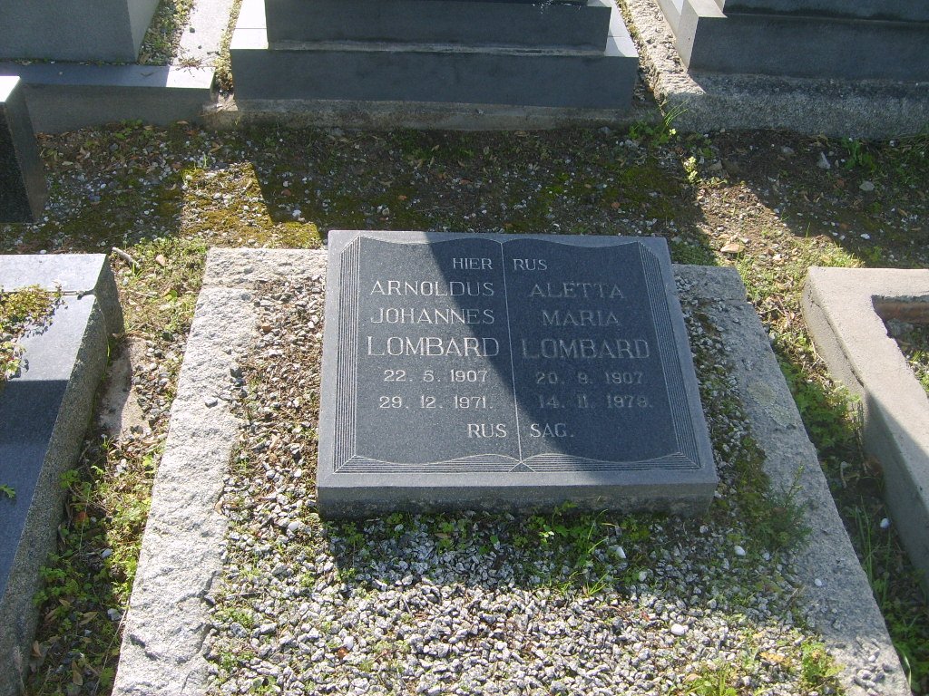 LOMBARD Arnoldus Johannes 1907-1971 &amp; Aletta Maria 1907-1978