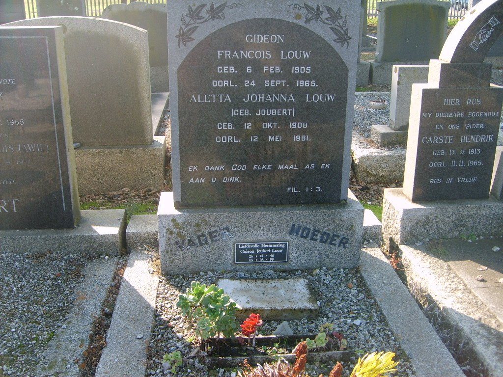 LOUW Gideon Francois 1905-1965 &amp; Aletta Johanna JOUBERT 1908-1981 :: LOUW Gideon Joubert 1944-1999