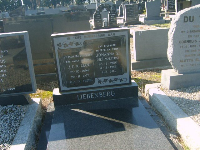LIEBENBERG J.C.R. 1894-1977 &amp; Johanna S. WALTERS 1900-1986