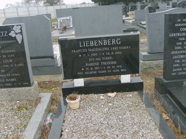 LIEBENBERG Barend Frederik 1917-1991 &amp; Frances Magdalena VISSER 1920-1980