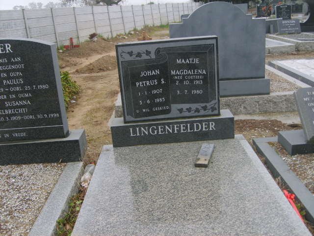 LINGENFELDER Johan Petrus S. 1907-1985 &amp; Maatje Magadalena COETZEE 1913-1980