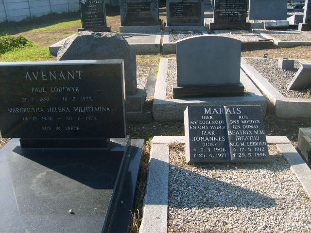 MARAIS Izak Johannes 1906-1977 &amp; Beatrix M.M. LEIBOLD 1912-1996
