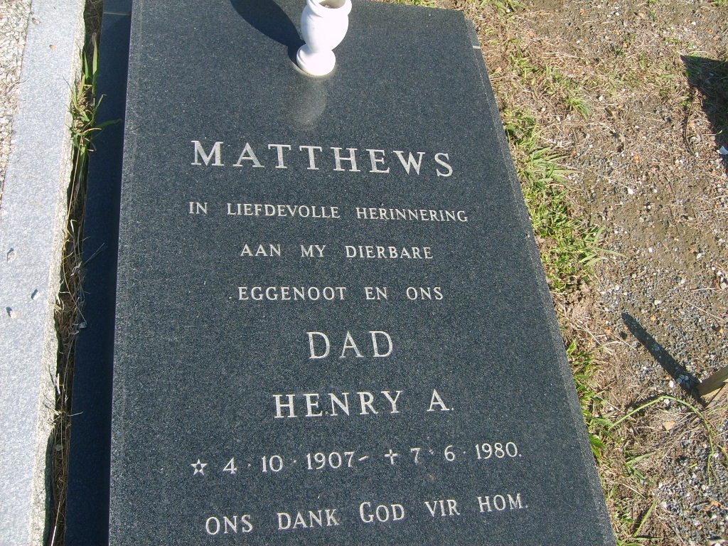 MATTHEWS  Henry A. 1907-1980