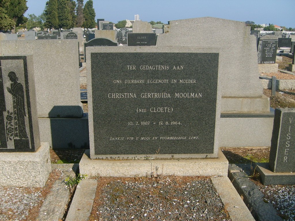 MOOLMAN Christina Gertruida nee CLOETE 1887-1964