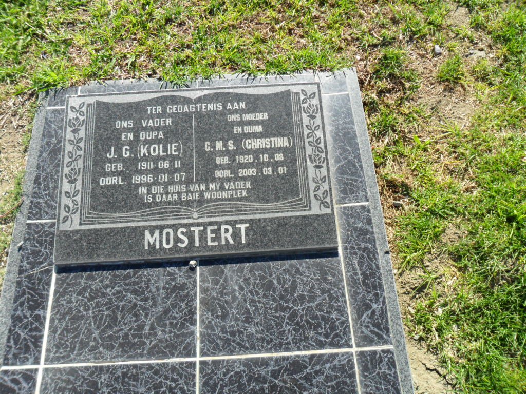 MOSTERT J.G. 1911-1996 &amp; C.M.S. 1920-2003