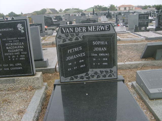 MERWE Petrus Johannes, van der 1914-1983 &amp; Sophia Johan ENSLIN 1916-1982
