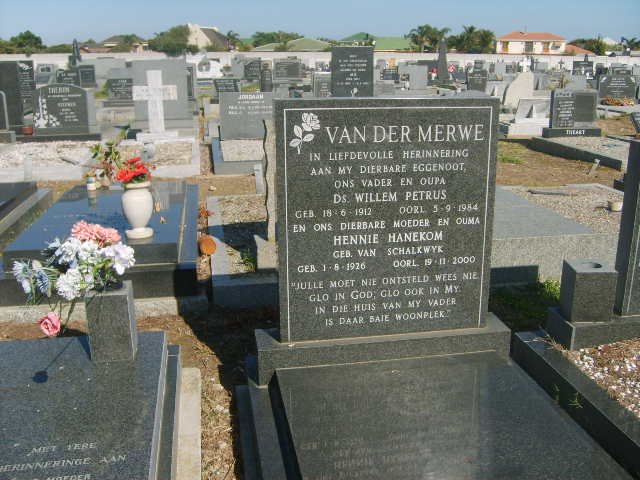 MERWE Willem Petrus, van der 1912-1984 &amp; Hennie HANEKOM nee VAN SCHALKWYK 1926-2000