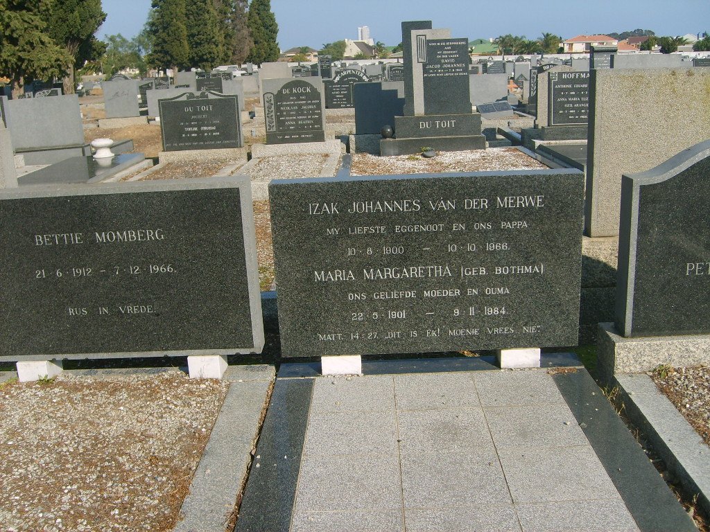 MERWE Izak Johannes, van der 1900-1966 &amp; Maria Margaretha BOTHMA 1901-1984