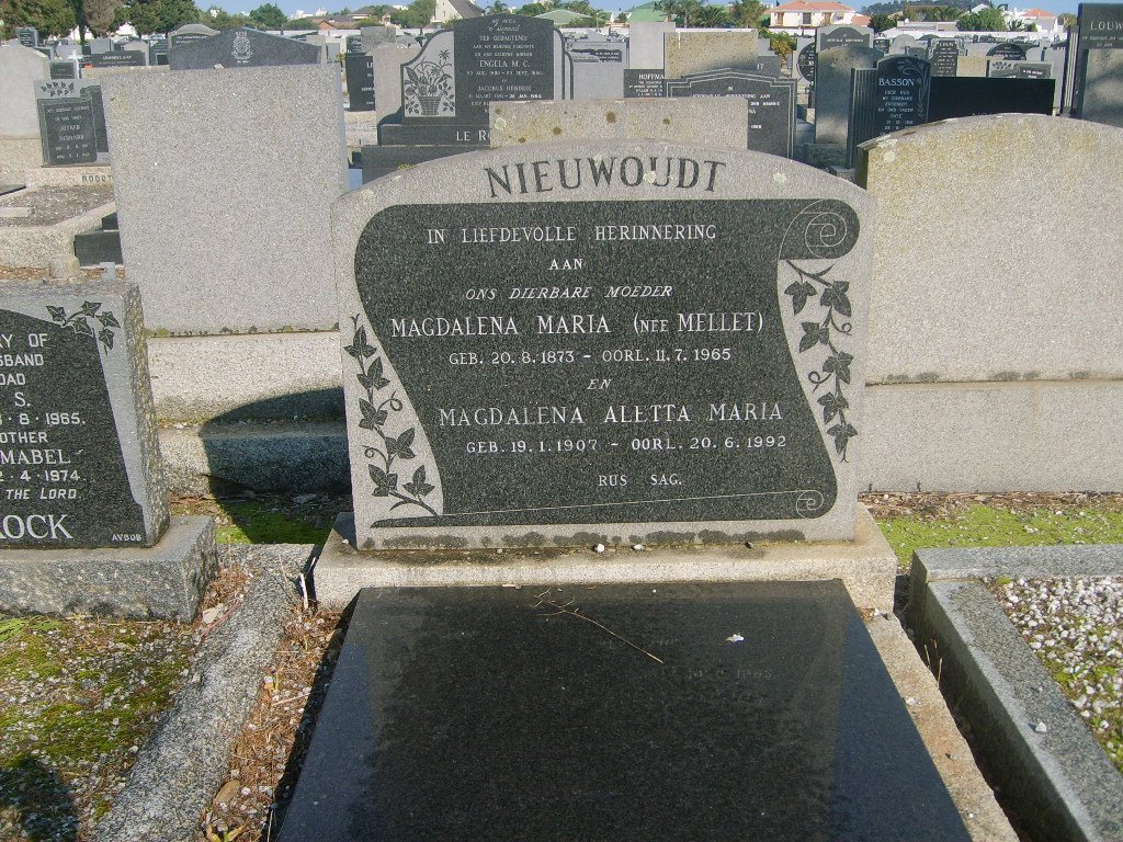 NIEWOUDT Magdalena Maria nee MELLET 1873-1965 :: NIEWOUDT Magdalena Aletta Maria 1907-1992