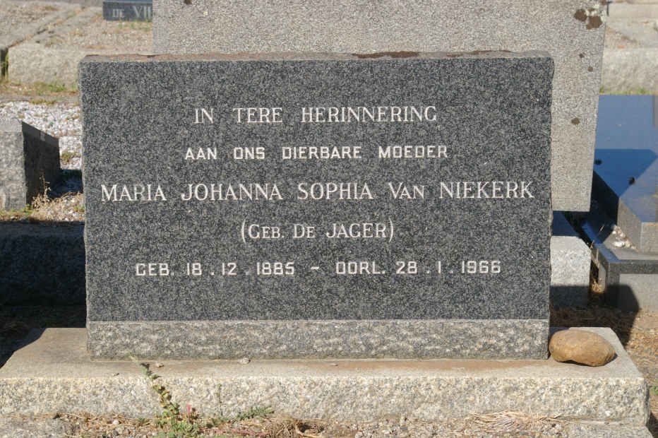 NIEKERK Maria Johanna Sophia, van nee DE JAGER 1885-1966
