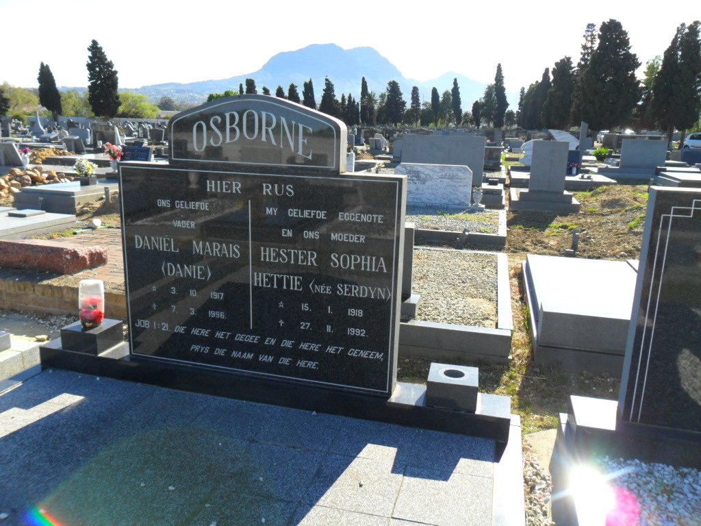 OSBORNE Daniël Marais 1917-1996 &amp; Hester Sophia SARDYN 1918-1992