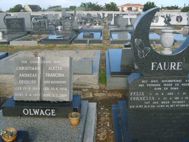 OLWAGE Christiaan Andreas Diedlief 1930-1987 &amp; Aletta Francina ROSSOUW 1916-2004