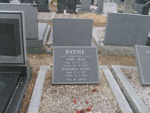 PAYNE Cyril Jean 1921-1980 &amp; Johanna Alida 1927-2002 