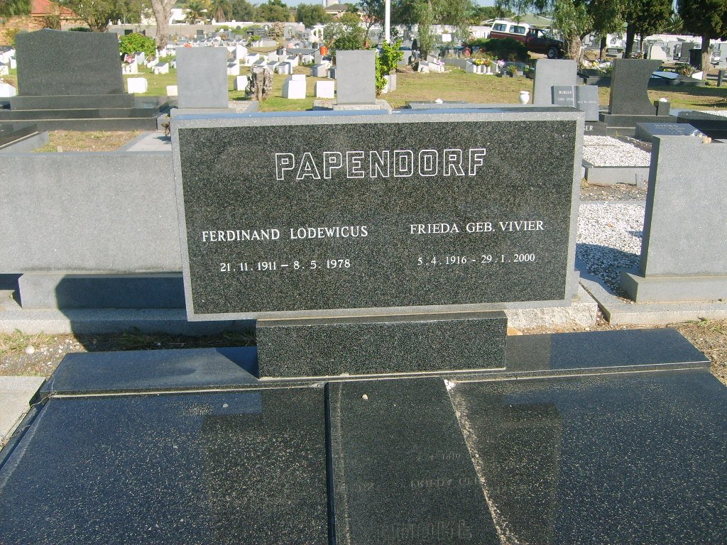 PAPPENDORF Ferdinand Lodewicus 1911-1978 &amp; Frieda VIVIER 1916-2000