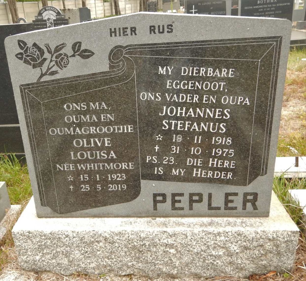 PEPLER Johannes Stefanus 1918-1975 &amp; Olive Louisa WHITMORE 1923-2019