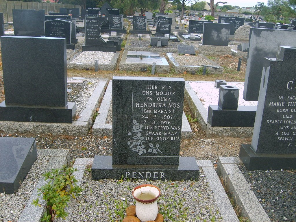 PENDER Hendrina Vos nee MARAIS 1907-1976
