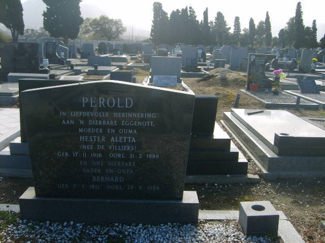 PEROLD Hester Aletta nee DE VILLIERS 1916-1986