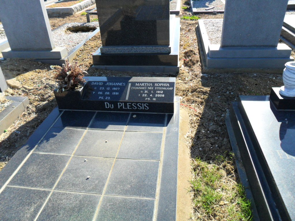 PLESSIS David Johannes, du 1907-1991 &amp; Martha Sophia STEENKAMP 1912-2008
